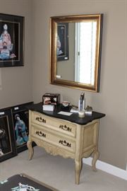 Hekman slate topped console table, gilt mirror with bamboo accents