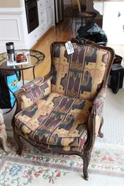 Upholstered and Carved Wood Framed Chair