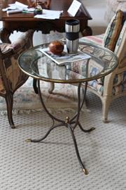 Round glass and metal accent table