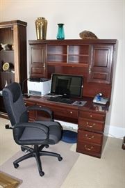 Office desk, office chair, HP printer, Vizio TV/monitor