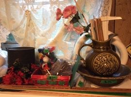 Pitcher & bowl set, rulers, more craft supplies & old yardsticks