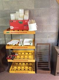 Basement - vintage snack tray, miscellaneous plastic items