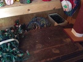 Storage Room - lights - vintage clothes hamper full of clothes pins