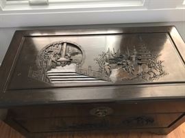 Carved detail on the VanDyke Folts trunk