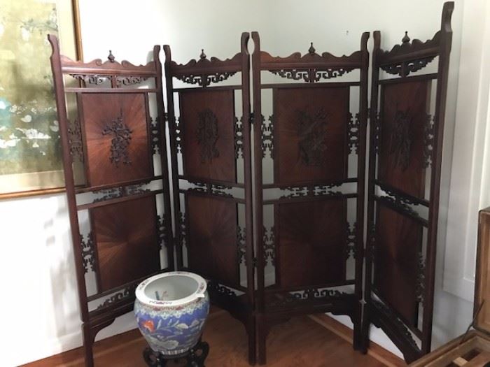 Hand carved 4 panel Asian divider/accent screen