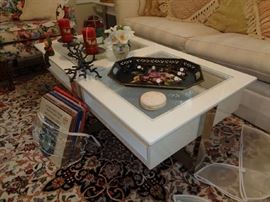 silver metal/wood & glass coffee table