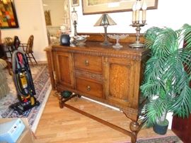 vintage buffet, stained glass lamp