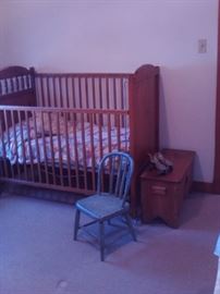 Vintage Baby Bed,Antique Child's Chair,Child's Chest,Vintage Roller Skates