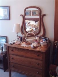 Nice Antique Oak Ladies Dresser,Sewing Items.