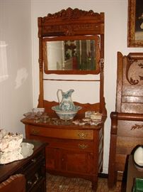 Mirrored Carved Oak Victorian Commode
