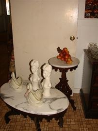 Marble Topped Victorian Style Coffee Table and matching End Table (one of a pair)