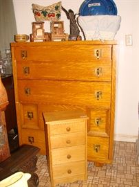 Mid- Century Modern  Oak Chest of Drawers with Brass Hardware