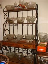 Punch Bowl Sets on a large Baker's Rack