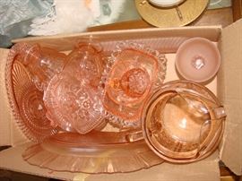 Boxes of Pink Depression Glass