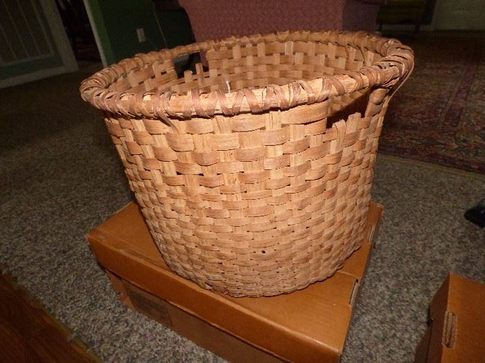 Vintage oak splint cotton basket