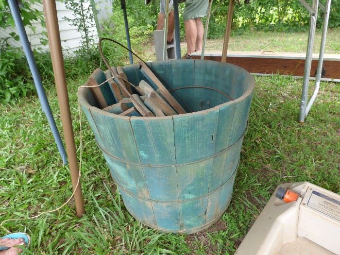 Old wooden bucket with another one inside (in pieces)