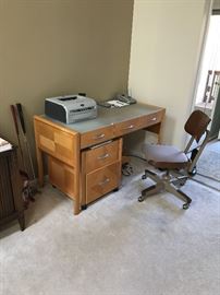 MODERN WOODEN DESK WITH GLASS AND FILE CABINET