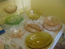 Depression Glass,  Doric, oyster and pearl, madrid, etc