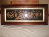 This lovely framed piece: "God Bless Our Home" approximately is actually made of individual letters carved from a very think piece of wood. It's really beautiful demonstrating outstanding craftsmanship.