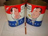 Spiro T. Agnew matching trash cans with matching Spiro T. Agnew watch with his caricature on the watch fascia. Circa early 1970's