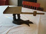 Solid brass and wrought iron balance beam scale. Raised lettering says: "Fairbanks" on the base. Circa late 1800's - early 1900's.