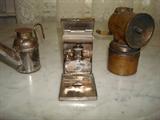 Miner's sperm oil lamps attach to their helmets, many styles, circa 1800's