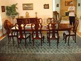 THE DINING ROOM FURNITURE IS NOT FOR SALE. This photo allows you to see the 10' x 16' Persian rug (which is for sale) sitting under the table and chairs and see just how beautiful it is. It is in excellent condition and furniture dents in the carpet from the chairs and table can and will, return to normal once the furniture is taken off the rug.
This rug was originally $8,000.00 Believe it!