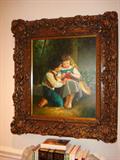 This is my favorite painting in the entire estate sale. It is an original signed oil painting which is quite beautiful in and of itself. But you can clearly see what makes this piece of art worth the price . . . the frame!
The frame is well, simply stunning (look closely at the detail photo that follows this one) and elevates this painting to another level. This piece when hung in your home in the right location will speak volumes to your taste and eye for things beautiful.
But to be the lucky one of walks out with it, we'd recommend you walk in early on Saturday because this one regardless of how expensive it is, will not be around come Sunday!