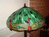 Detail of the lampshade of the Tiffany-styled lamp.