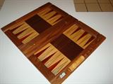 Detail of solid wood, wood veneer and inlaid wood Backgammon set.