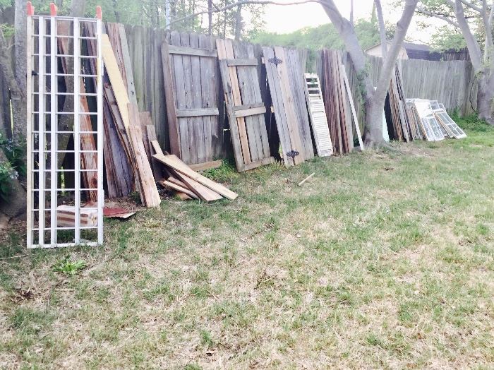 ATV heavy duty ramp, vintage wood, shutters, old fencing & windows. A lot of this would be great for crafts or rustic decor! Many more pieces, including sinker cypress & pecky cypress not pictured.