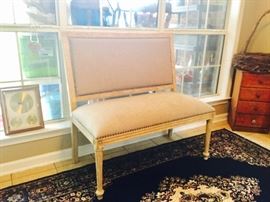 Like new Ashley burlap bench.