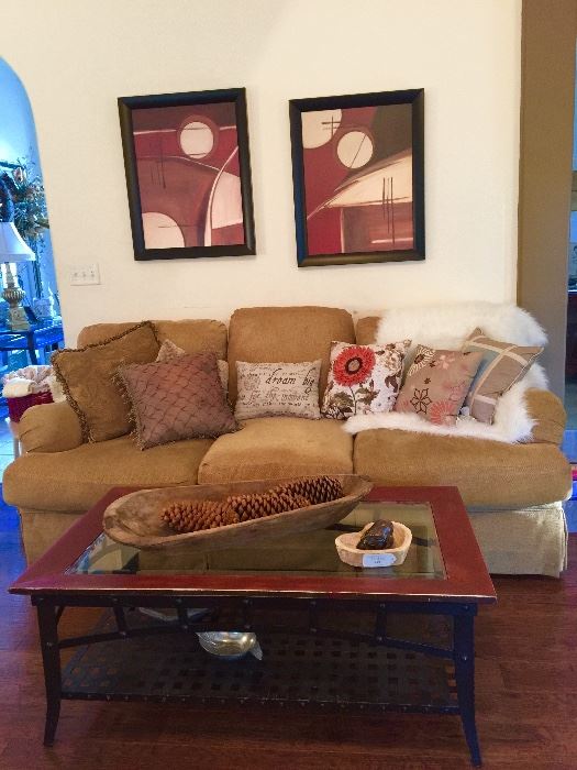 Sofa is Bassett/down filled. The bowl is 100+ years old. Accessories/decor also for sale. 
