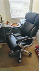 Beautiful Leather office chair & Contempory "L-shape" desk with side glass 