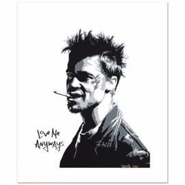Padhia Avocado Limited Edition Serigraph on Paper "Love Me Anyways": A limited edition silkscreen serigraph on paper after artist Padhia Avocado. This serigraph depicts Brad Pitt as Tyler Durden from the film Fight Club. The seller has provided a certificate of authenticity. Presents unframed.
