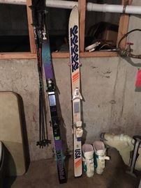cross country skis, poles and boots