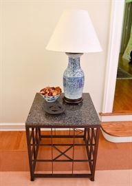 BUY IT NOW!  Lot #109, Iron End Table with Granite Top, there are 2 of these available, (Approx. 24" Sq x 26" H), $350 each