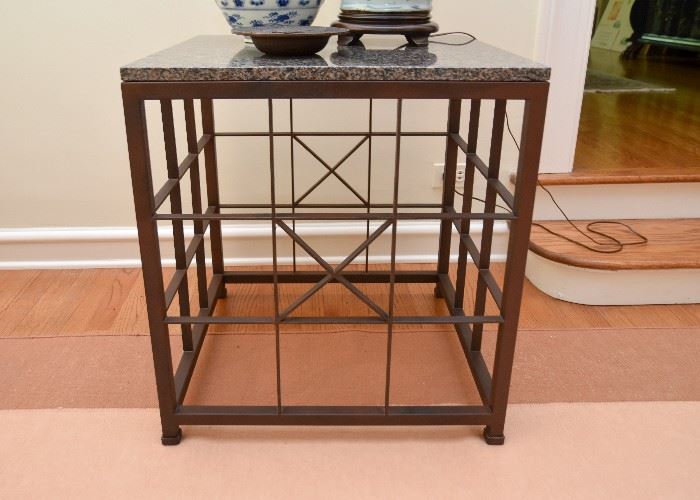 BUY IT NOW!  Lot #109, Iron End Table with Granite Top, there are 2 of these available, (Approx. 24" Sq x 26" H), $350 each