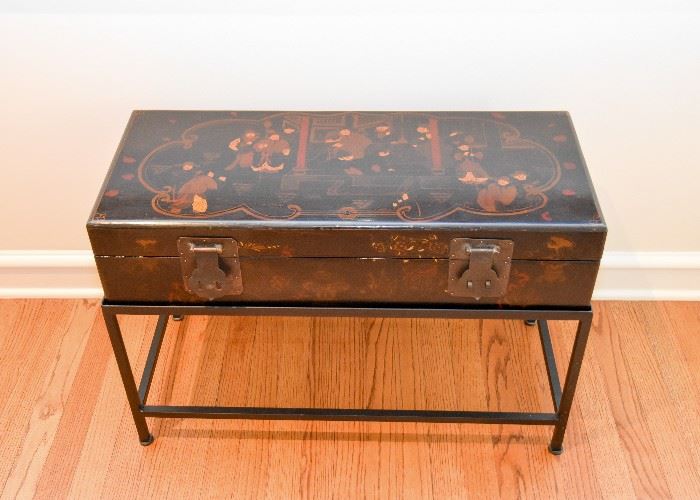 SOLD--Lot #112, Chinese Lacquer Trunk on Iron Stand, $200