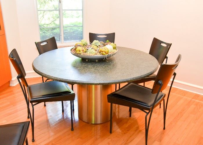BUY IT NOW! Lot #114, Round Chrome Base Dining Table with Granite Top, Table Only (Approx. 55-1/2" Diameter x 30" H), $350
