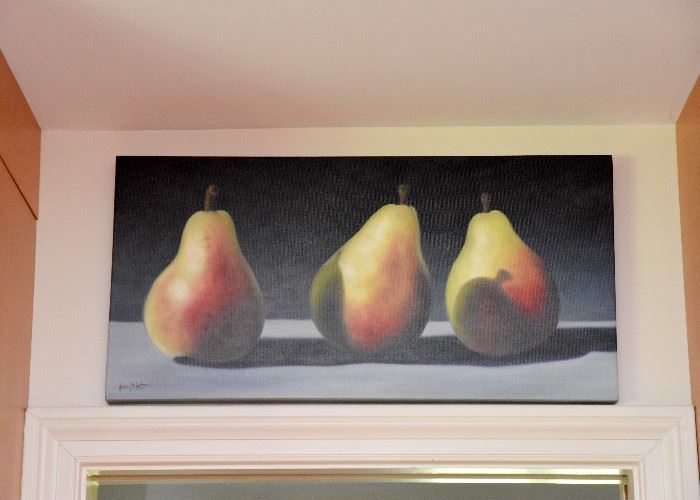 Original Still Life Oil Painting with Pears, Signed