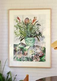 Original Framed Floral Still Life Artwork, Mixed Media, Signed by Artist