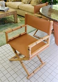 Set of 4 Bamboo & Leather Director-Style Chairs