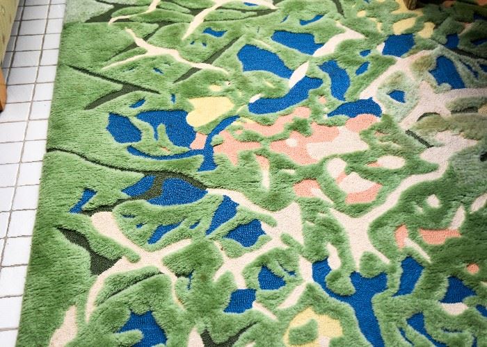 Large Sculpted Area Rug (Green with Florals)