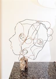 Wire Sculpture (Head) on Stone Base