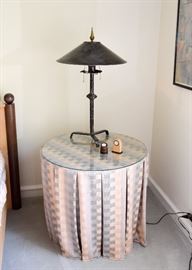 Round Accent Table with Glass Top & Iron Table Lamp