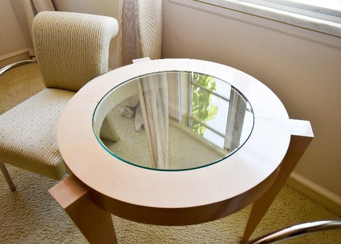 Contemporary Round Occasional Table with Glass Inset