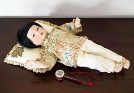 Franklin Heirloom Chinese Baby Doll w/Pillow & Toy Hand Drum 57.00