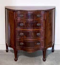 1930's Serpentine Front 4-Drawer Mahogany Veneer Bombe Chest w/Original Brasses 600.00