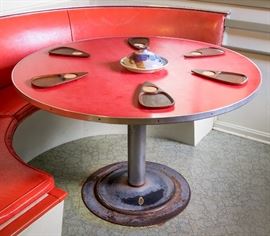 Spectacular 1950's Red Formica Top Pedestal Table (48" diameter) 450.00
